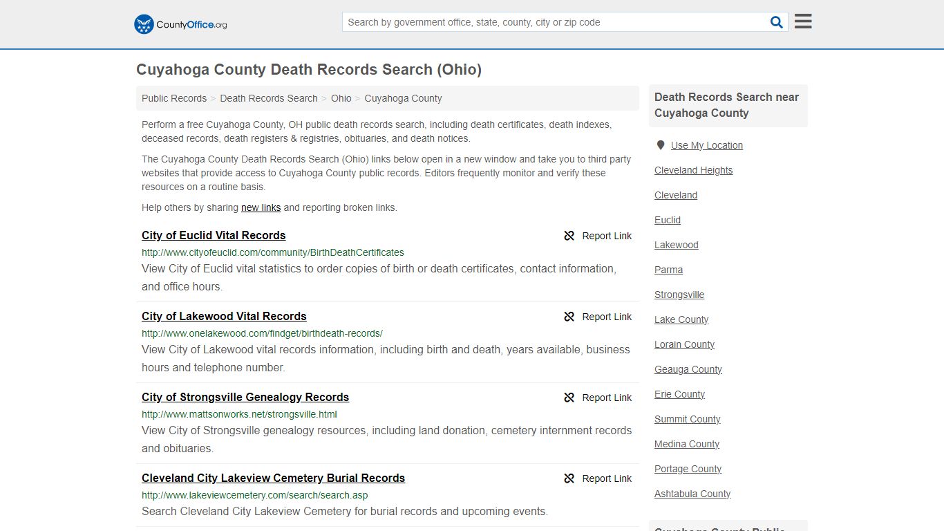 Cuyahoga County Death Records Search (Ohio) - County Office