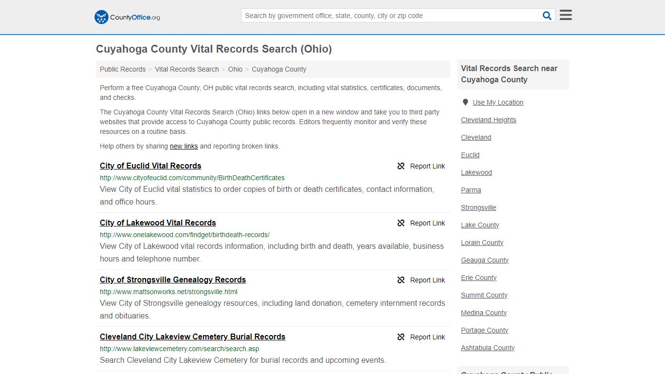 Cuyahoga County Vital Records Search (Ohio) - County Office